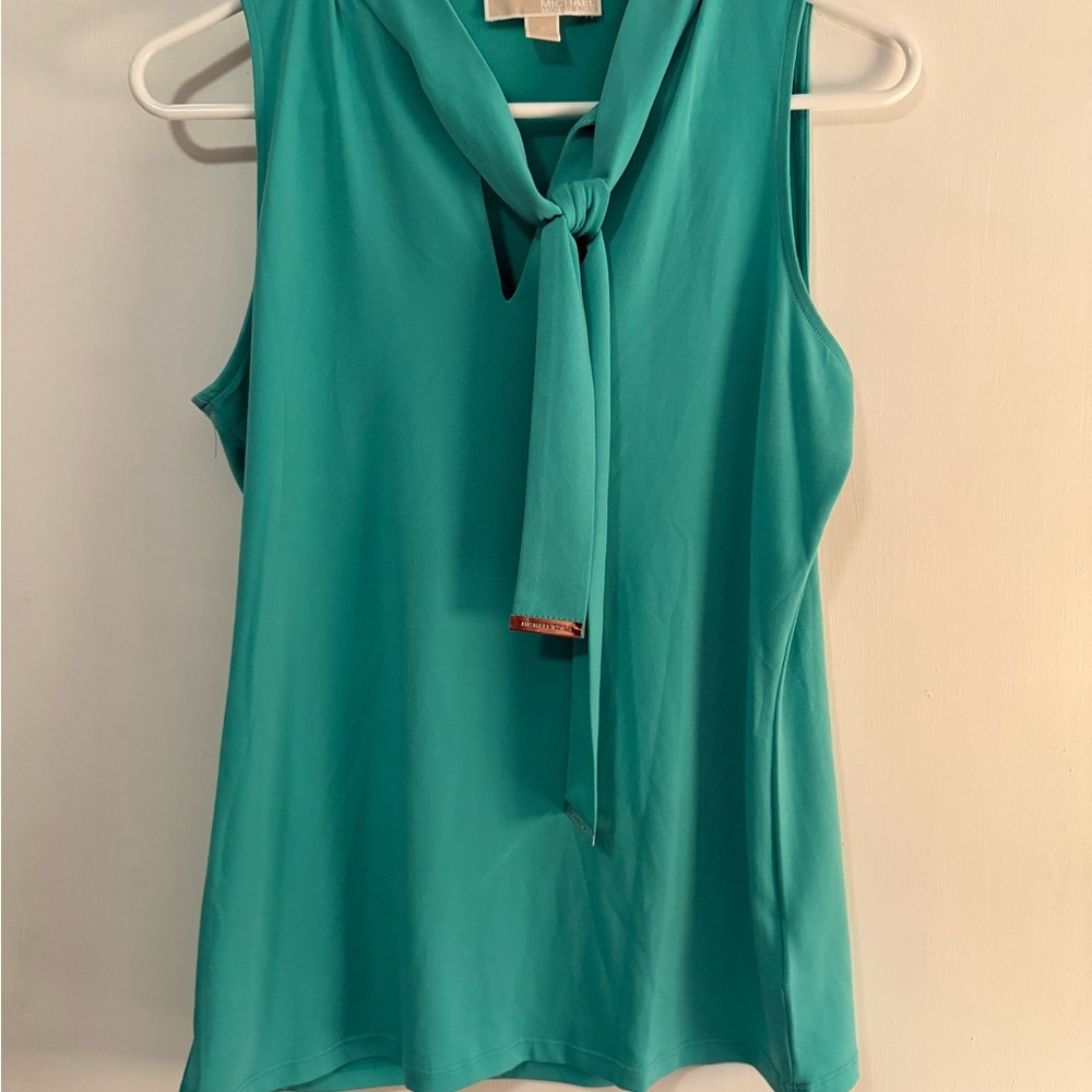Michael Kors Green Sleeveless Tie Front Blouse
